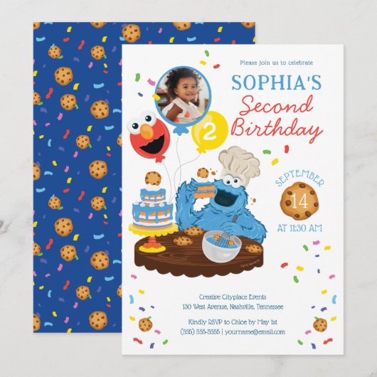 Sesamstraat | Cookie Monster Cake Foto Verjaardag Kaart (Voorkant / Achterkant)