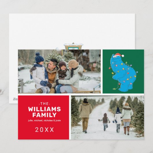 Sesamstraat | Cookie Monster Family Foto Feestdagenkaart (Voorkant / Achterkant)