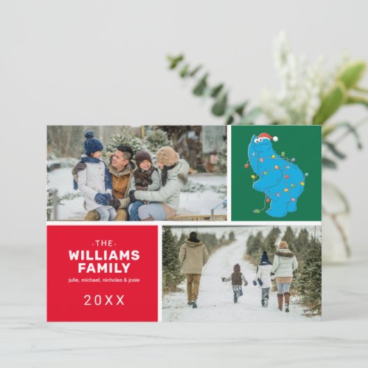 Sesamstraat | Cookie Monster Family Foto Feestdagenkaart (Staand voorkant)