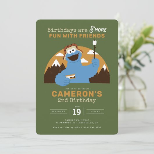 Sesamstraat - Cookie Monster | S'more Birthday Kaart (Staand voorkant)