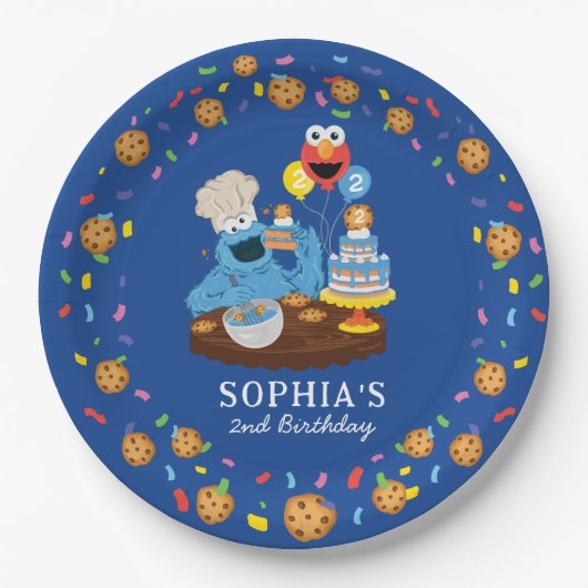Sesamstraat | Cookie Monster verjaardagstaart Papieren Bordje (Voorkant)