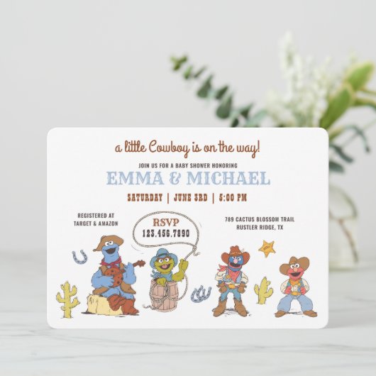 Sesamstraat Cowboy Baby shower Kaart (Staand voorkant)