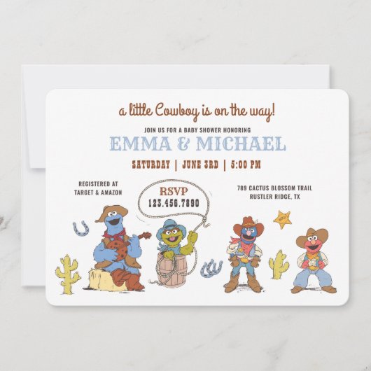 Sesamstraat Cowboy Baby shower Kaart (Voorkant)