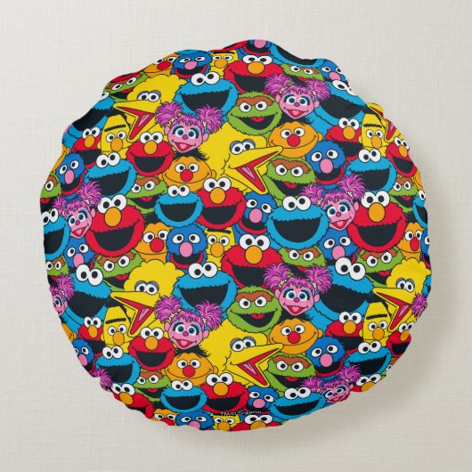 Sesamstraat Crew Pattern Rond Kussen (Achterkant)