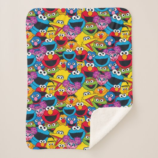 Sesamstraat Crew Pattern Sherpa Deken (Voorkant)