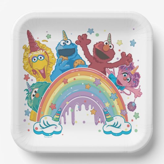 Sesamstraat Eenhoorn Rainbow Papieren Bordje (Voorkant)