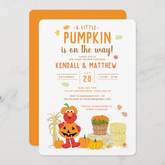 Sesamstraat - Elmo | Autumn Harvest Baby shower Kaart (Voorkant / Achterkant)