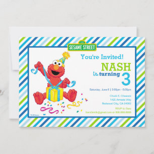 Sesamstraat   Elmo - Boys Birthday Striped Invit Kaart
