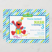 Sesamstraat | Elmo - Boys Birthday Striped Invit Kaart (Voorkant / Achterkant)