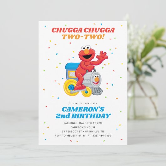 Sesamstraat Elmo Chugga Chugga Twee Verjaardag Kaart (Staand voorkant)