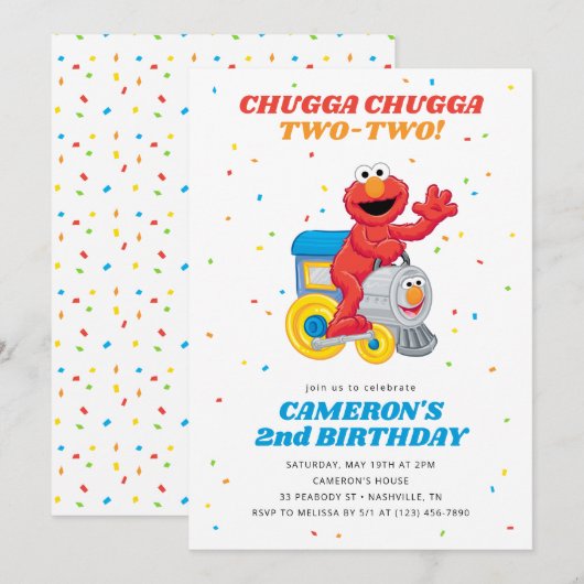 Sesamstraat Elmo Chugga Chugga Twee Verjaardag Kaart (Voorkant / Achterkant)