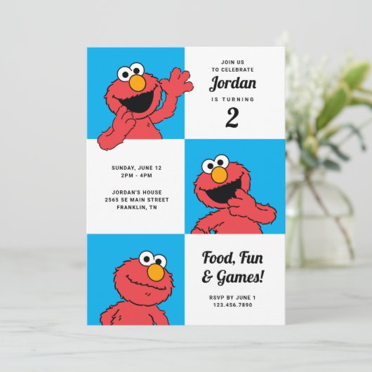 Sesamstraat - Elmo | Colorblock Verjaardag Kaart (Staand voorkant)