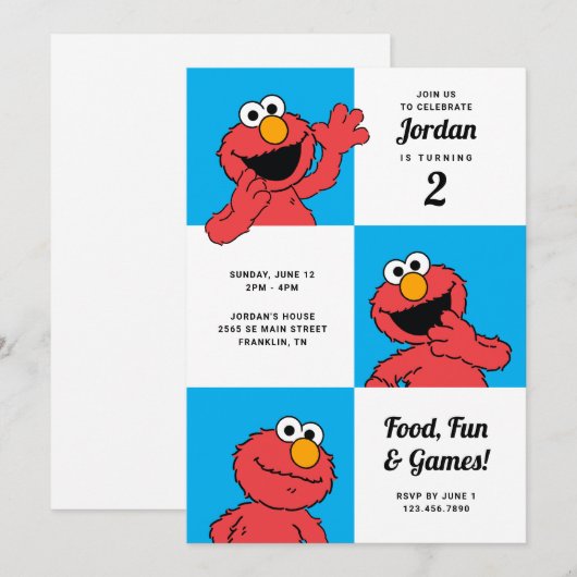 Sesamstraat - Elmo | Colorblock Verjaardag Kaart (Voorkant / Achterkant)