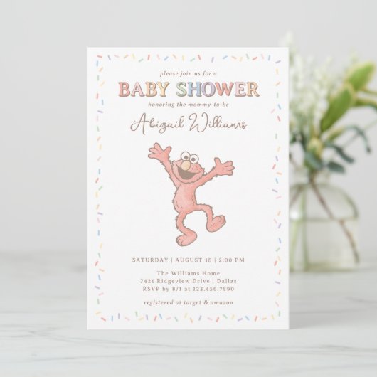 Sesamstraat Elmo Confetti Baby shower Kaart (Staand voorkant)
