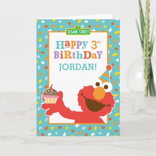 Sesamstraat | Elmo - Cupcake & Confetti Birthday Kaart (Voorkant)