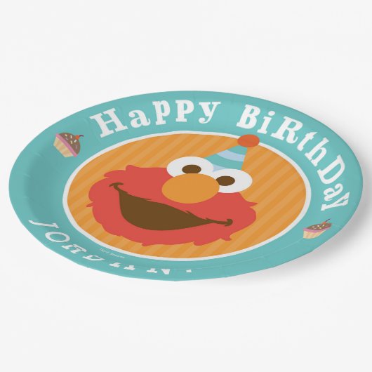 Sesamstraat | Elmo - Cupcake & Confetti Birthday Papieren Bordje (Gekanteld)