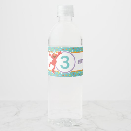 Sesamstraat | Elmo - Cupcake & Confetti Birthday Waterfles Etiket (Voorkant)