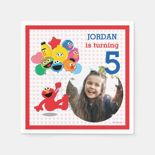 Sesamstraat | Elmo en Pals - Birthday-ballonnen Servet (Voorkant)