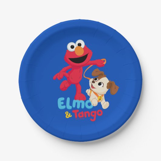 Sesamstraat | Elmo en Tango aan het werk Papieren Bordje (Voorkant)
