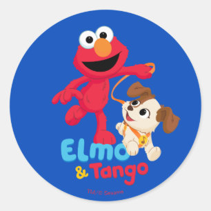 Sesamstraat Elmo en Tango aan het werk Ronde Sticker