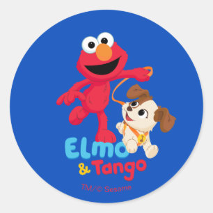 Sesamstraat Elmo en Tango aan het werk Ronde Sticker