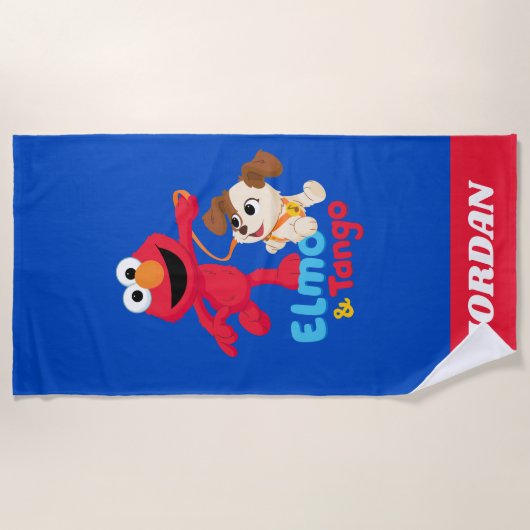 Sesamstraat | Elmo en Tango aan het werk Strandlaken (Voorkant)