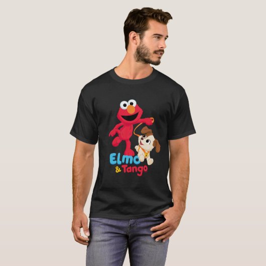 Sesamstraat | Elmo en Tango aan het werk T-shirt (Voorkant volledig)