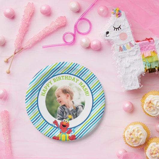 Sesamstraat | Elmo - Jongens verjaardag gestreept Papieren Bordje (Feest)