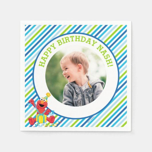 Sesamstraat | Elmo - Jongens verjaardag gestreept Servet (Voorkant)