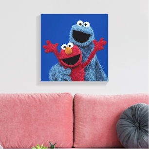 Sesamstraat Elmo & Koekjesmonster Canvas Afdruk