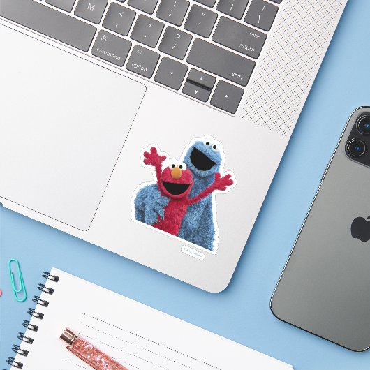Sesamstraat | Elmo & Koekjesmonster Sticker (Laptop met iPhone)