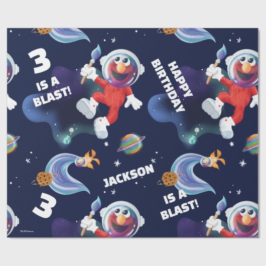 Sesamstraat Elmo Outer Space Verjaardagspatroon Cadeaupapier (Vlak)