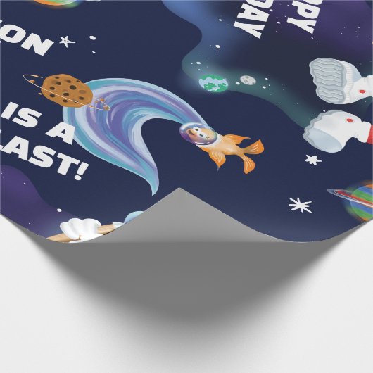 Sesamstraat Elmo Outer Space Verjaardagspatroon Cadeaupapier (Hoek)