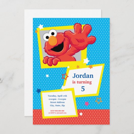 Sesamstraat | Elmo - Polka Dot & Stars Birthday Kaart (Voorkant / Achterkant)