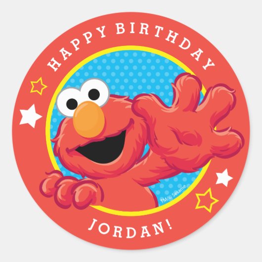 Sesamstraat | Elmo - Polka Dot & Stars Birthday Ronde Sticker (Voorkant)