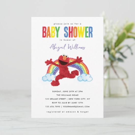 Sesamstraat - Elmo Rainbow Baby shower Kaart (Staand voorkant)