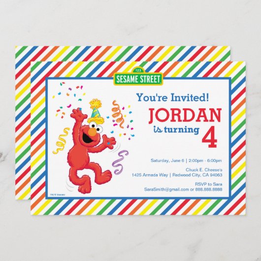 Sesamstraat | Elmo - Regenboog 4e verjaardag Kaart (Voorkant / Achterkant)