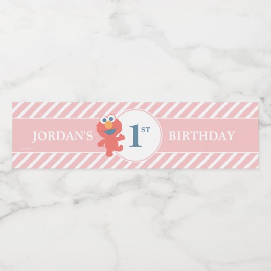 Sesamstraat | ELMO - Roze Verjaardagsflesetiket Waterfles Etiket (Enkel label)