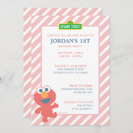 Sesamstraat | Elmo - uitnodiging van Baby Birthday (Voorkant / Achterkant)