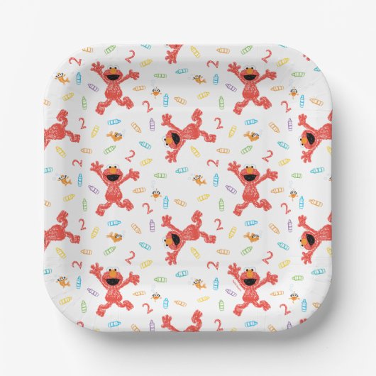 Sesamstraat Elmo | Verjaardagskrayon Papieren Bordje (Voorkant)
