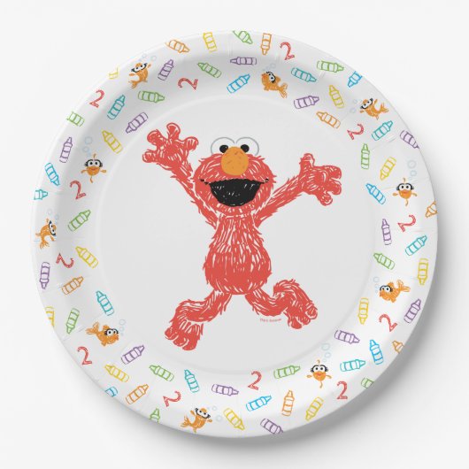 Sesamstraat Elmo | Verjaardagskrayon Papieren Bordje (Voorkant)