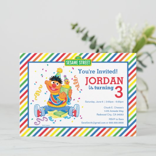 Sesamstraat | Ernie Striped Verjaardag Kaart (Staand voorkant)
