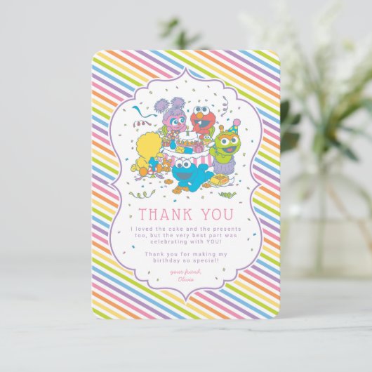 Sesamstraat | Gestreepte Baby Verjaardag Bedankt Kaart (Staand voorkant)