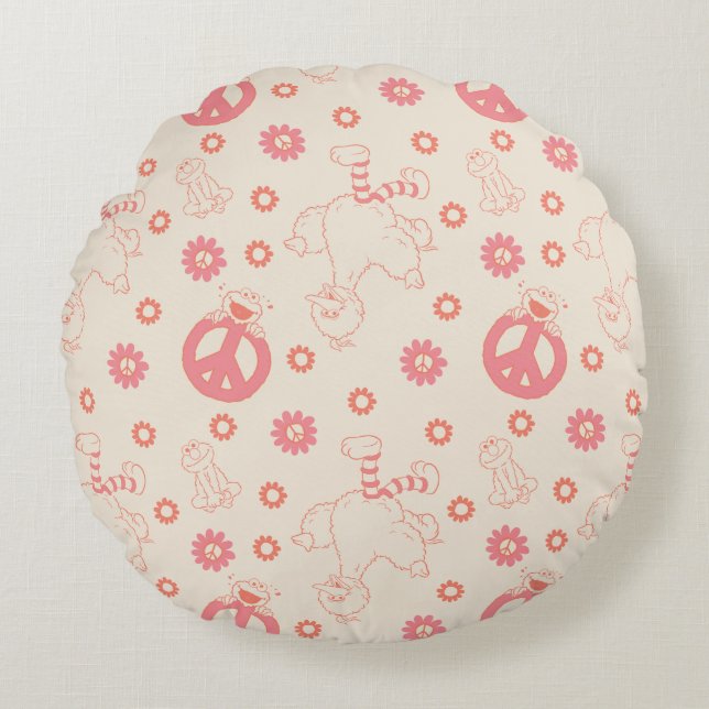 Sesamstraat | Goede Vibes Patroon Rond Kussen (Voorkant)