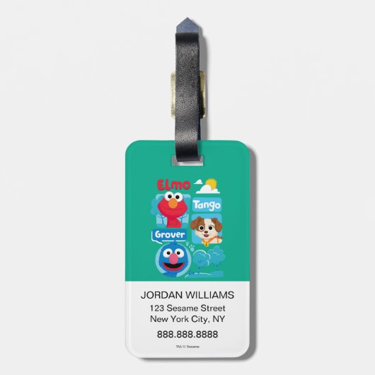 Sesamstraat | Grafisch park Elmo, Tango & Grover P Bagagelabel (Achterkant verticaal)