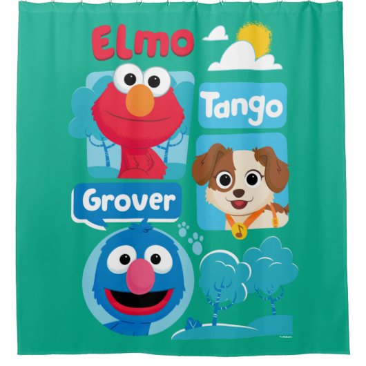 Sesamstraat | Grafisch park Elmo, Tango & Grover P Douchegordijn (Voorkant)