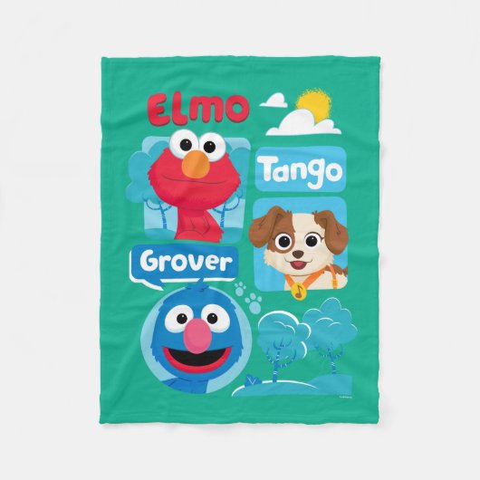 Sesamstraat | Grafisch park Elmo, Tango & Grover P Fleece Deken (Voorkant)