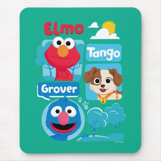 Sesamstraat | Grafisch park Elmo, Tango & Grover P Muismat (Voorkant)