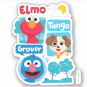 Sesamstraat | Grafisch park Elmo, Tango & Grover P Sticker (Voorkant)