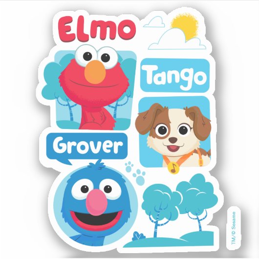 Sesamstraat | Grafisch park Elmo, Tango & Grover P Sticker (Voorkant)